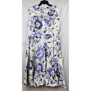NWT Miss Lulo Purple Floral Linen Blend Belted Rockabilly Dress 1X Coquette